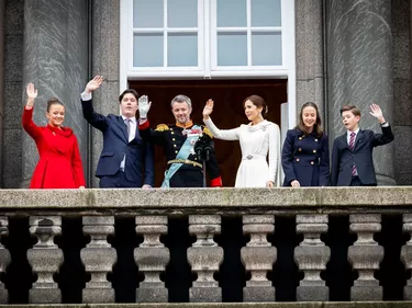 Princess Isabella of Denmark, Crown Prince Christian of Denmark, King Frederik X of Denmark, Queen Mary of Denmark, Princess Josephine of Denmark, and Prince VIncent of Denmark in 2024.