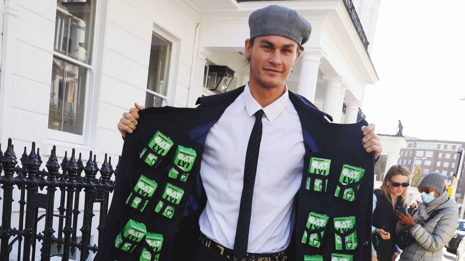 A man pictured at the Oatly Embassy in London