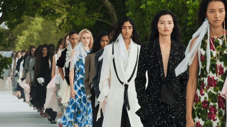 Models walk the finale of the Dior SS27 fashion show in Paris