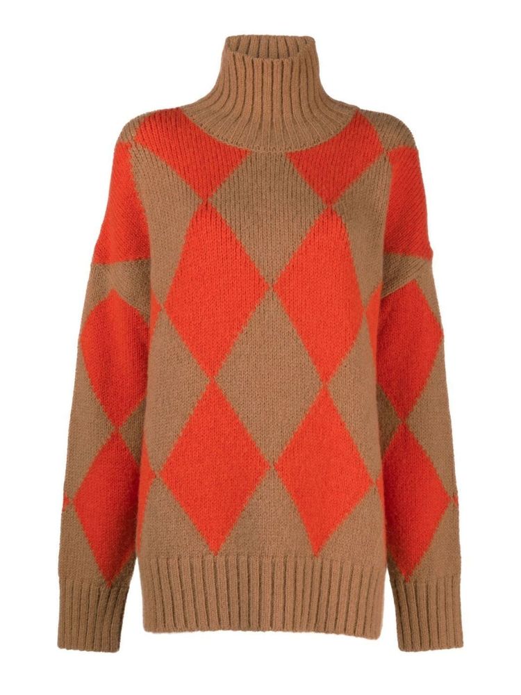 OVERSIZED ARGYLE V-NECK SWEATER ECRU