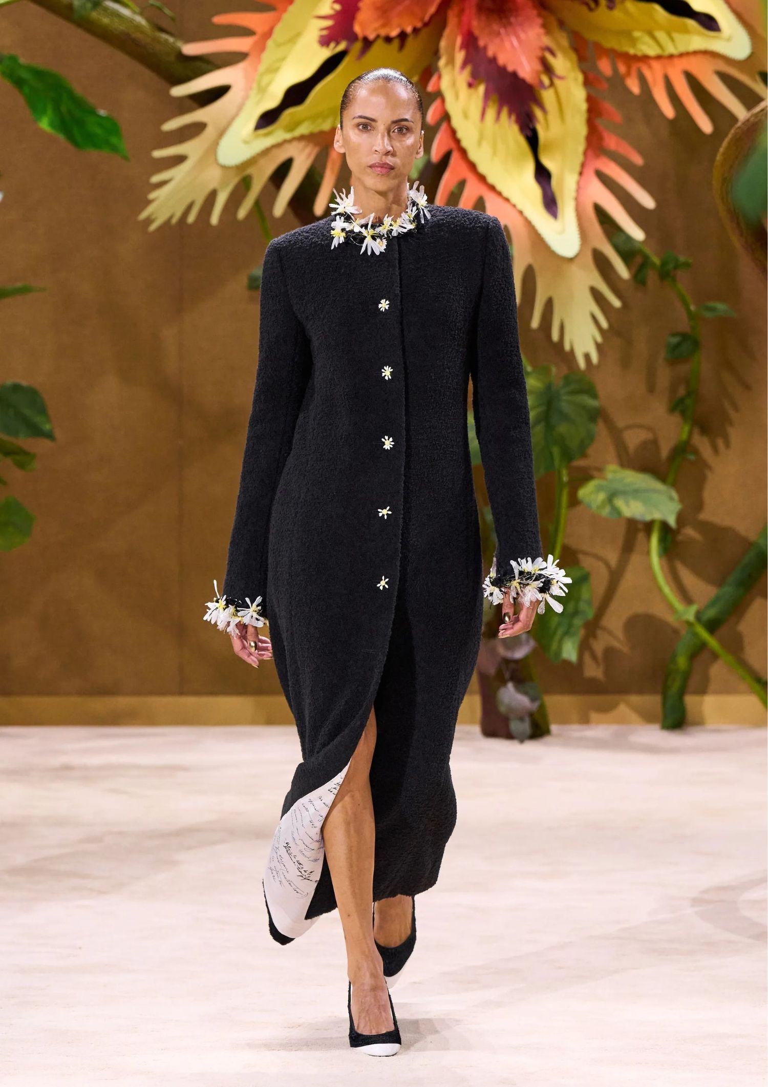 Long-sleeved coat dress with decorative button detailing