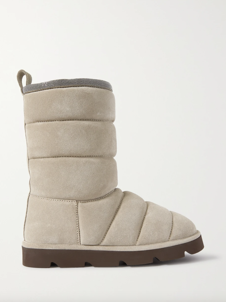 BRUNELLO CUCINELLI Shearling-lined bead-embellished suede ankle boots