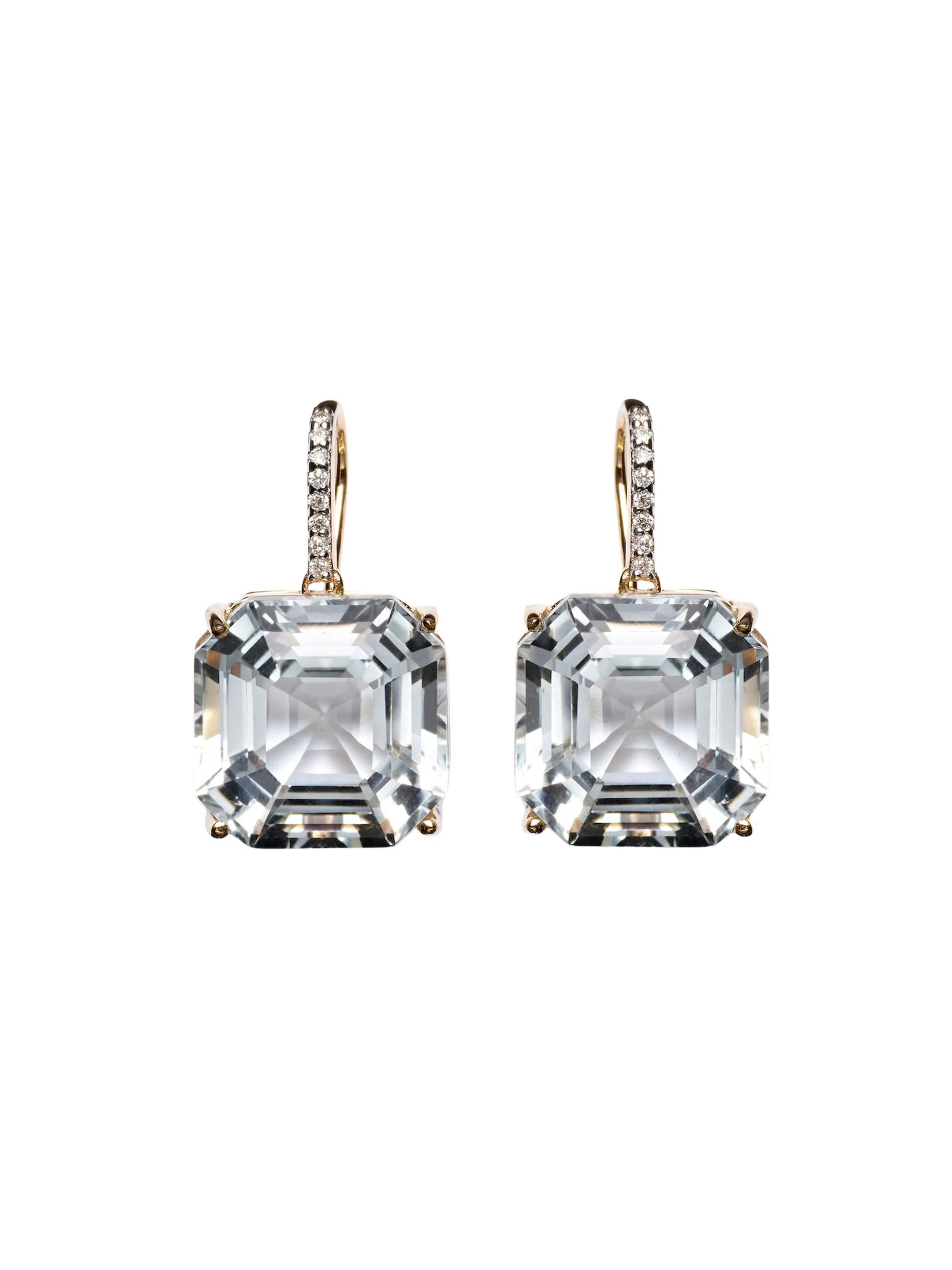 Diamond and quartz drop earrings from Mateo against a white background