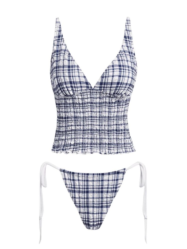 The best blue plaided tankini set - Samiol - On a white background