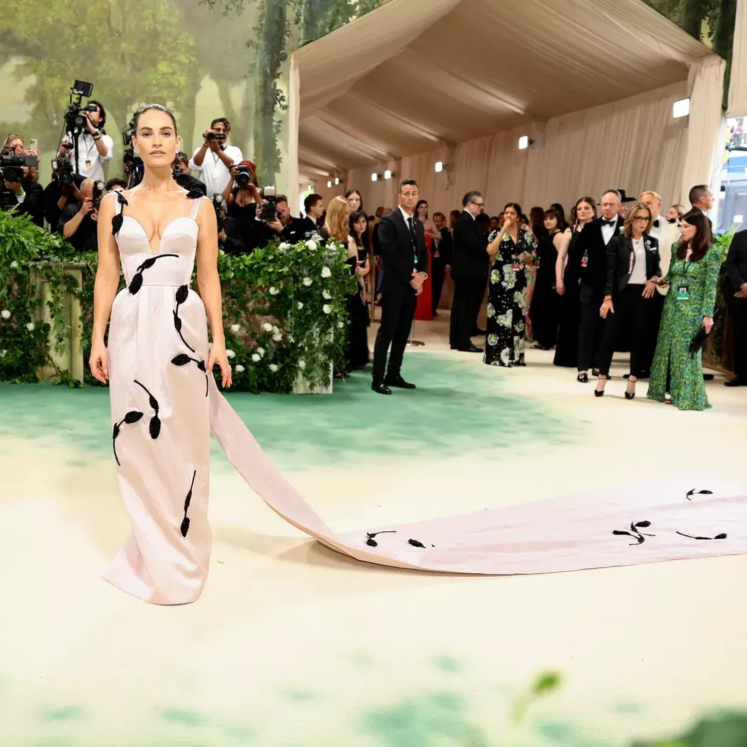 Lily James in Erdem and Boucheron