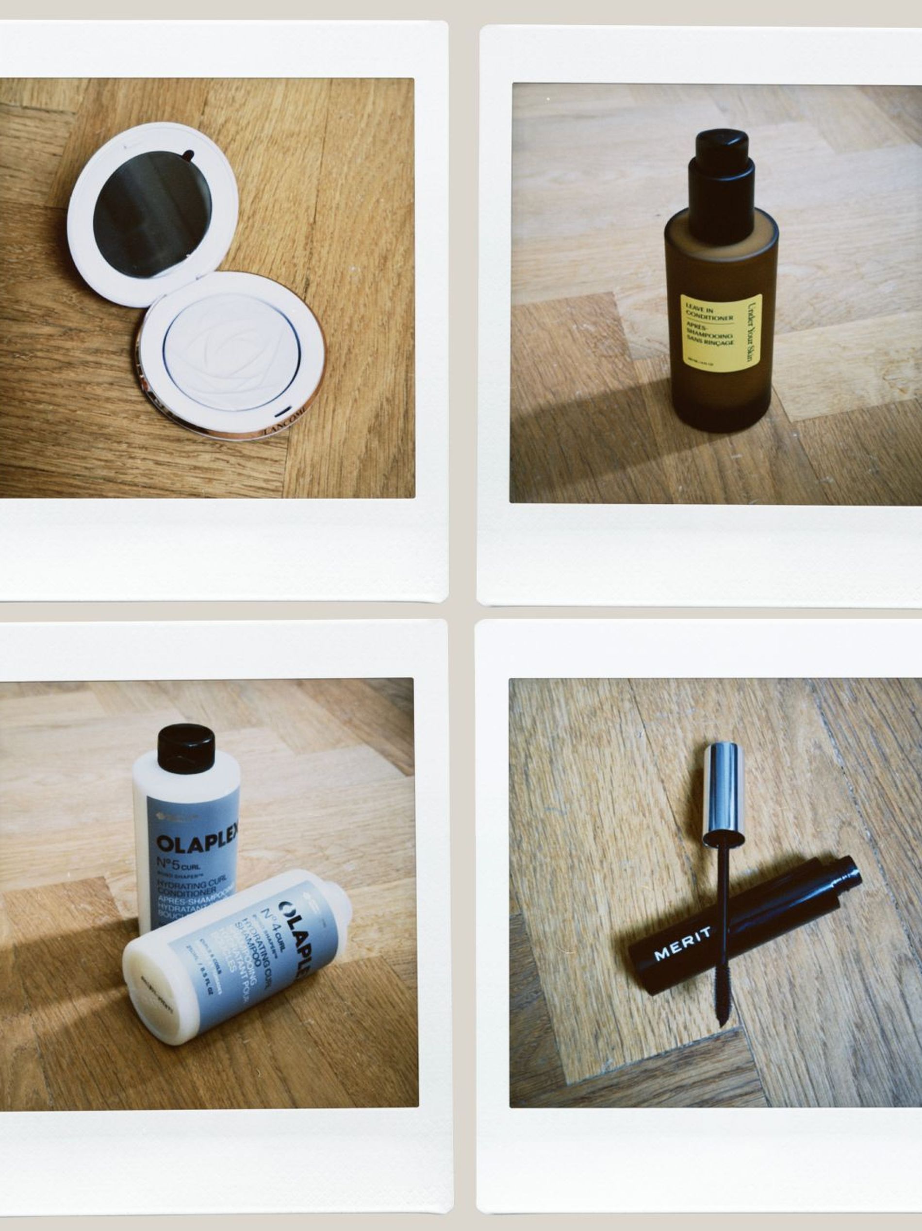 Polaroid photos of the best new beauty products launched in April 2026 resting on a chubby blue plate