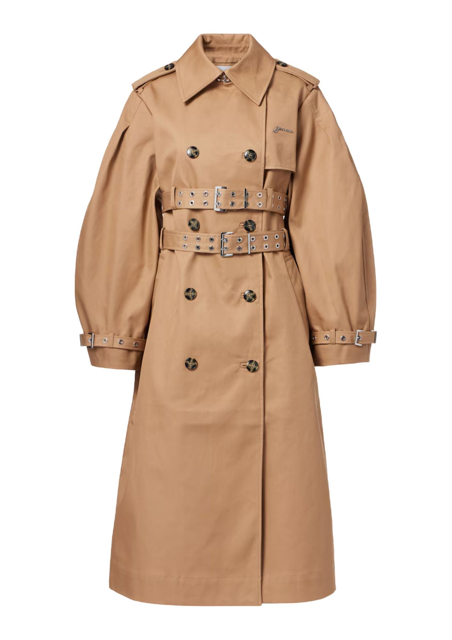 The best trench coat by Ganni on a white background