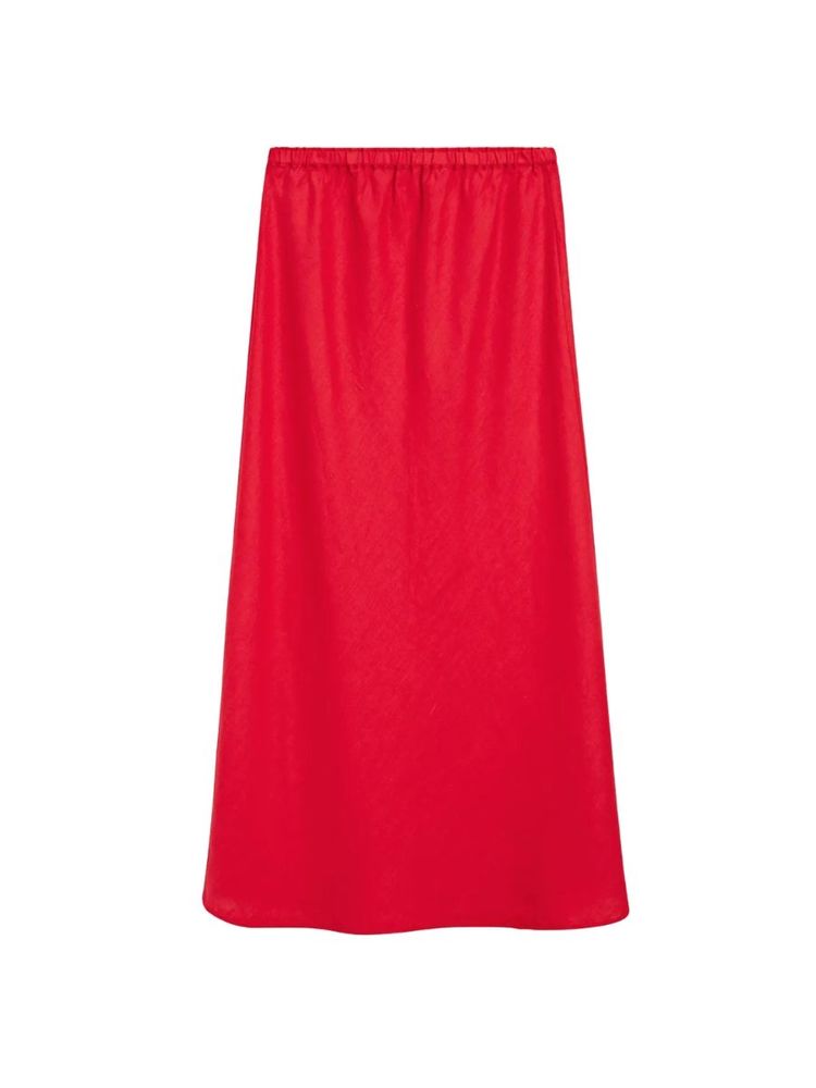 The best red linen midi skirt - Massimo Dutti - On a white background