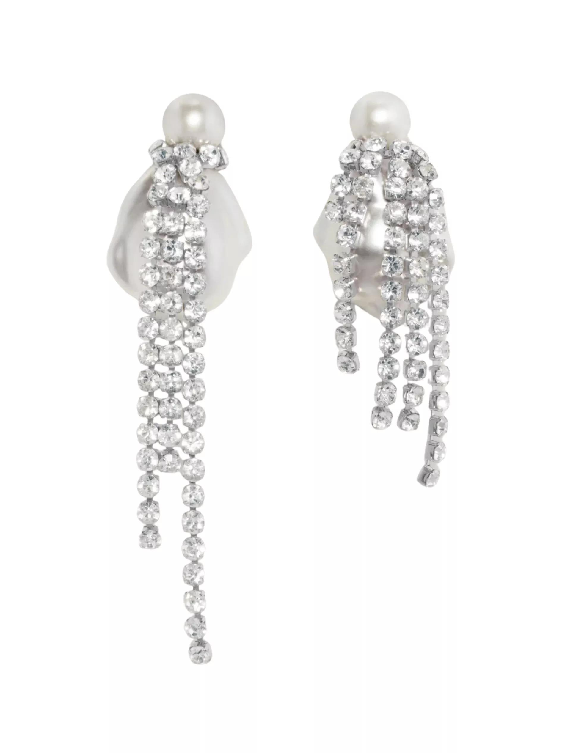 Pearl and diamond earrings by Completedworks against a white background