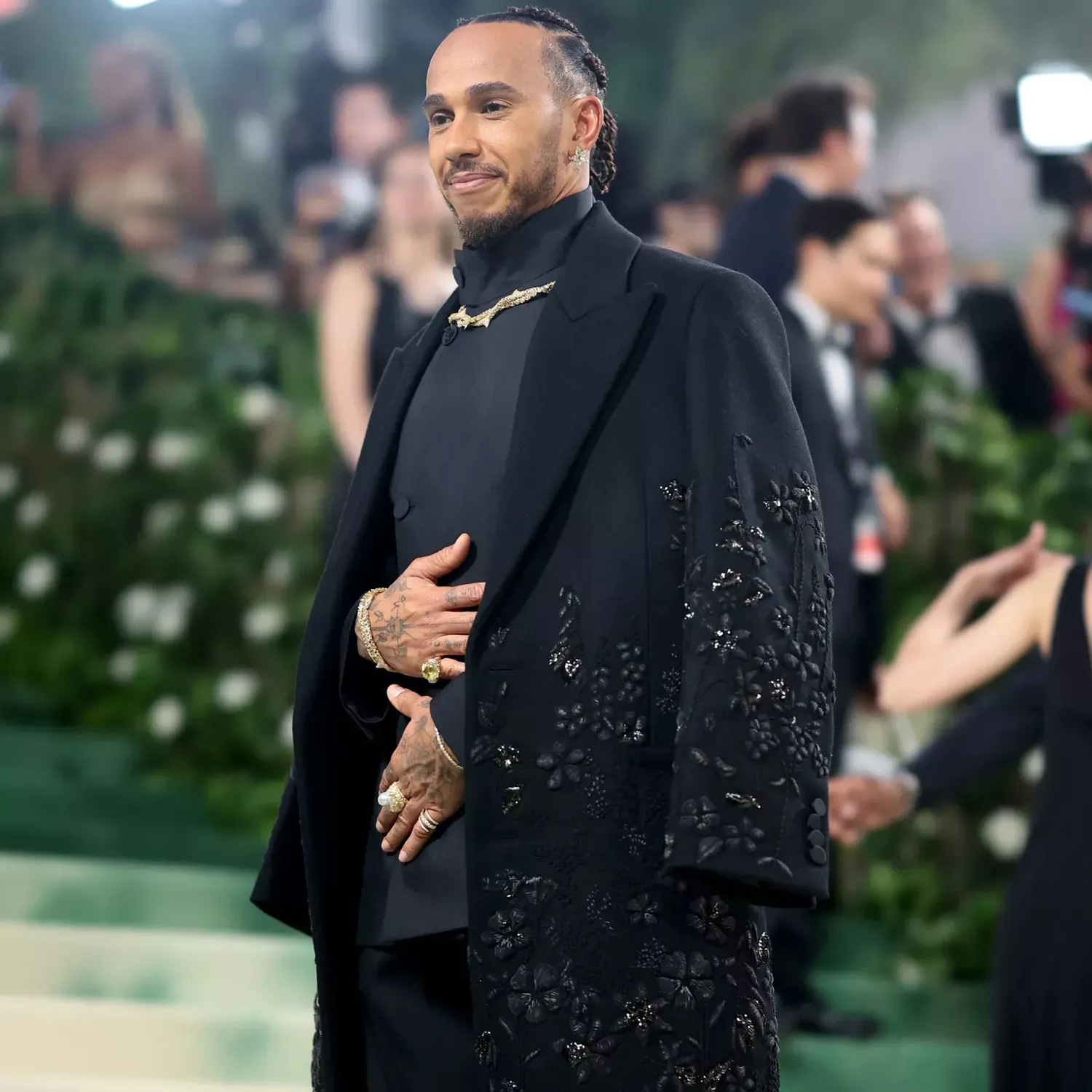 Lewis Hamilton in Burberry and Briony Raymond