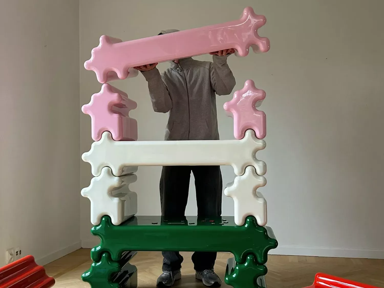 Gustav Westman building his new creation the Puzzle Shelf
