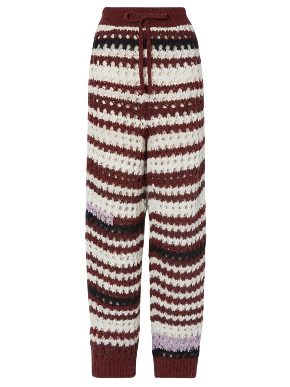 Striped Knit Pants - Brown & White