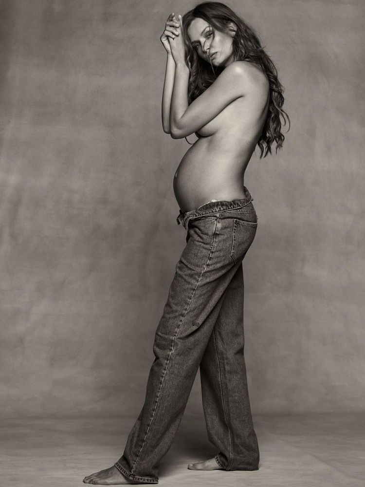 Danish supermodel Josephine Skriver poses topless with her pregnancy belly