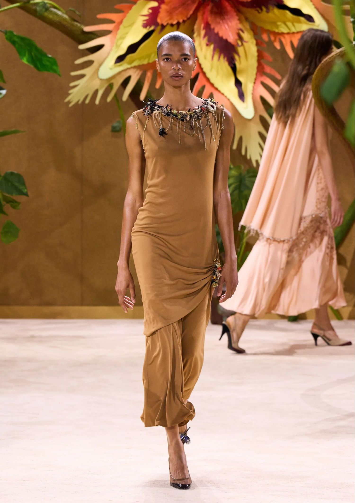 Brown draped dress with neckless