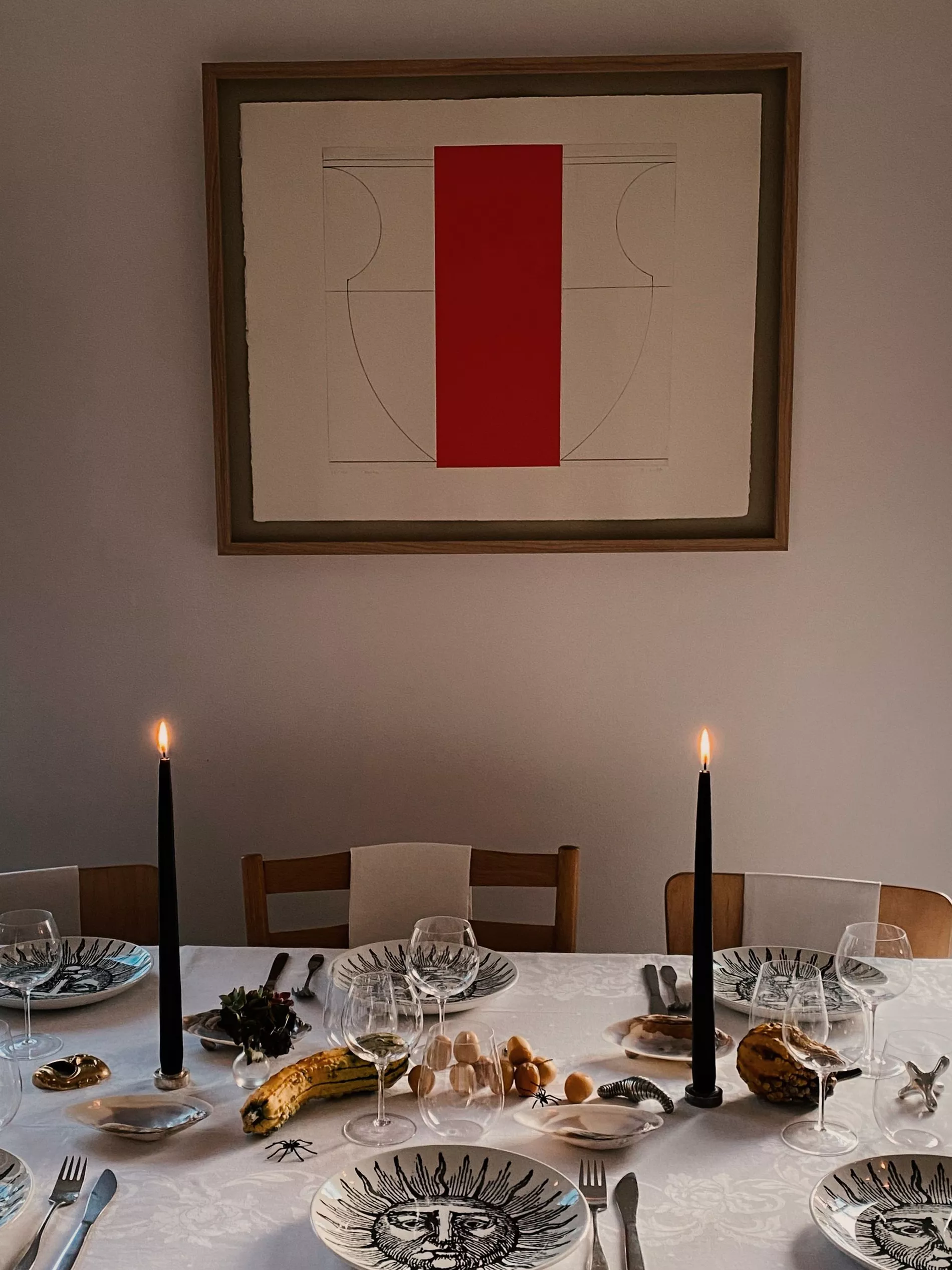 Halloween table setting with black candles