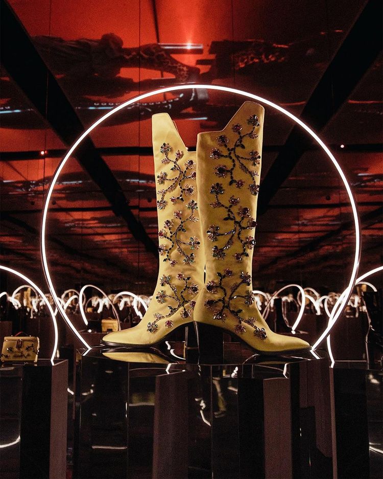 yellow embroidered boots