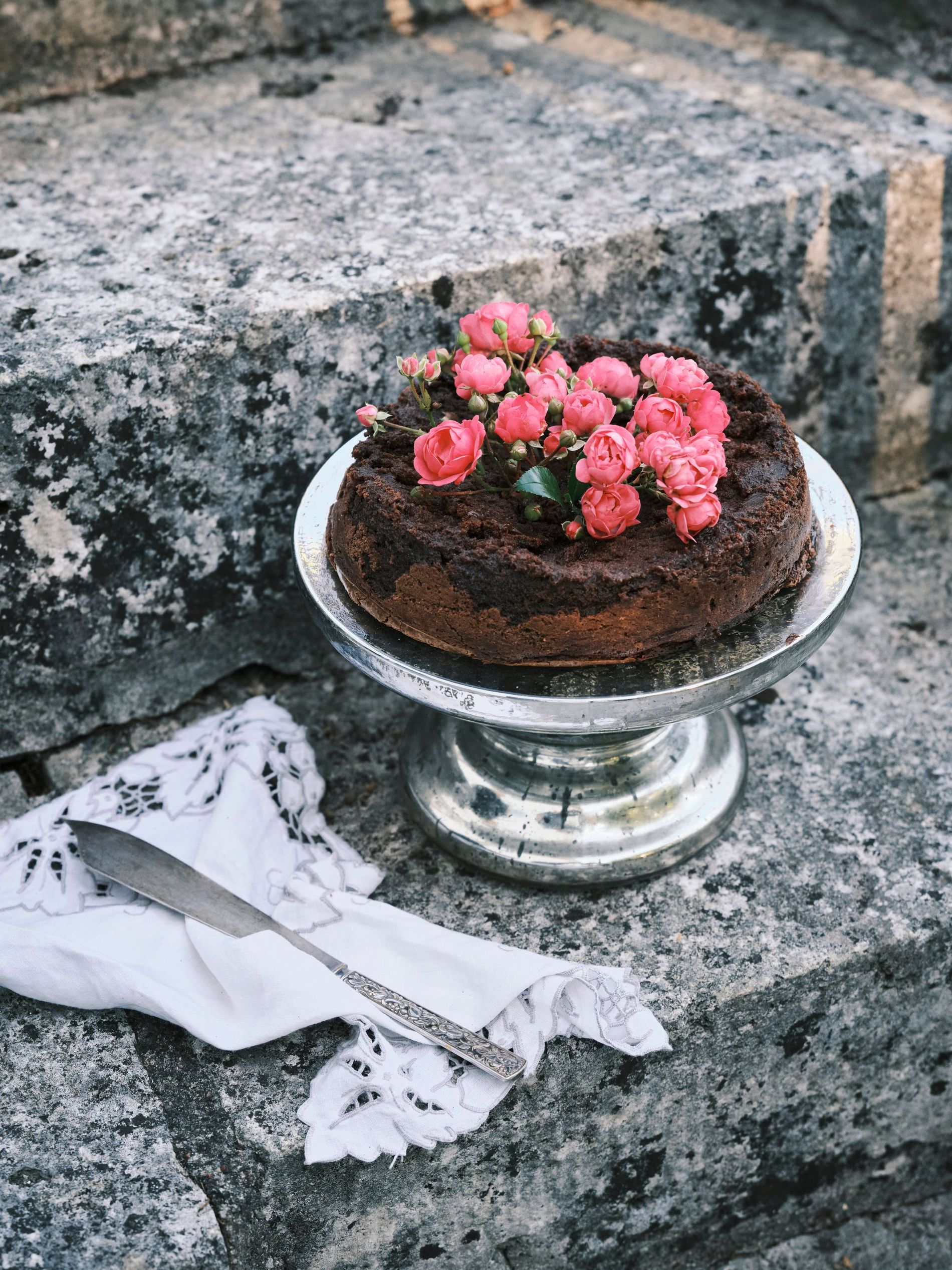 Clara Rosenkrantz's chocolate cake pictured on stairs