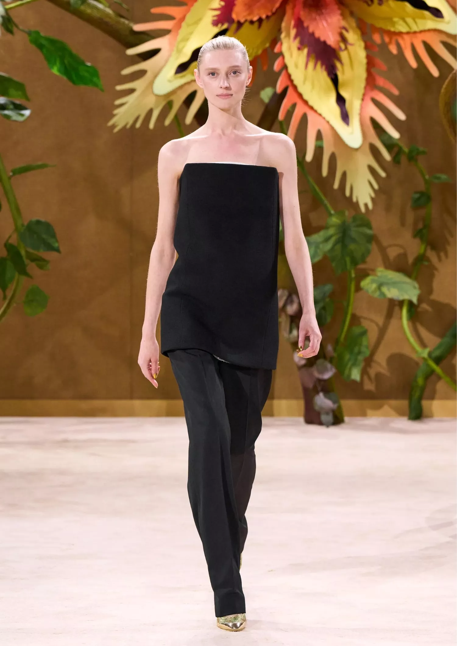 Black bandeau top with matching black trousers
