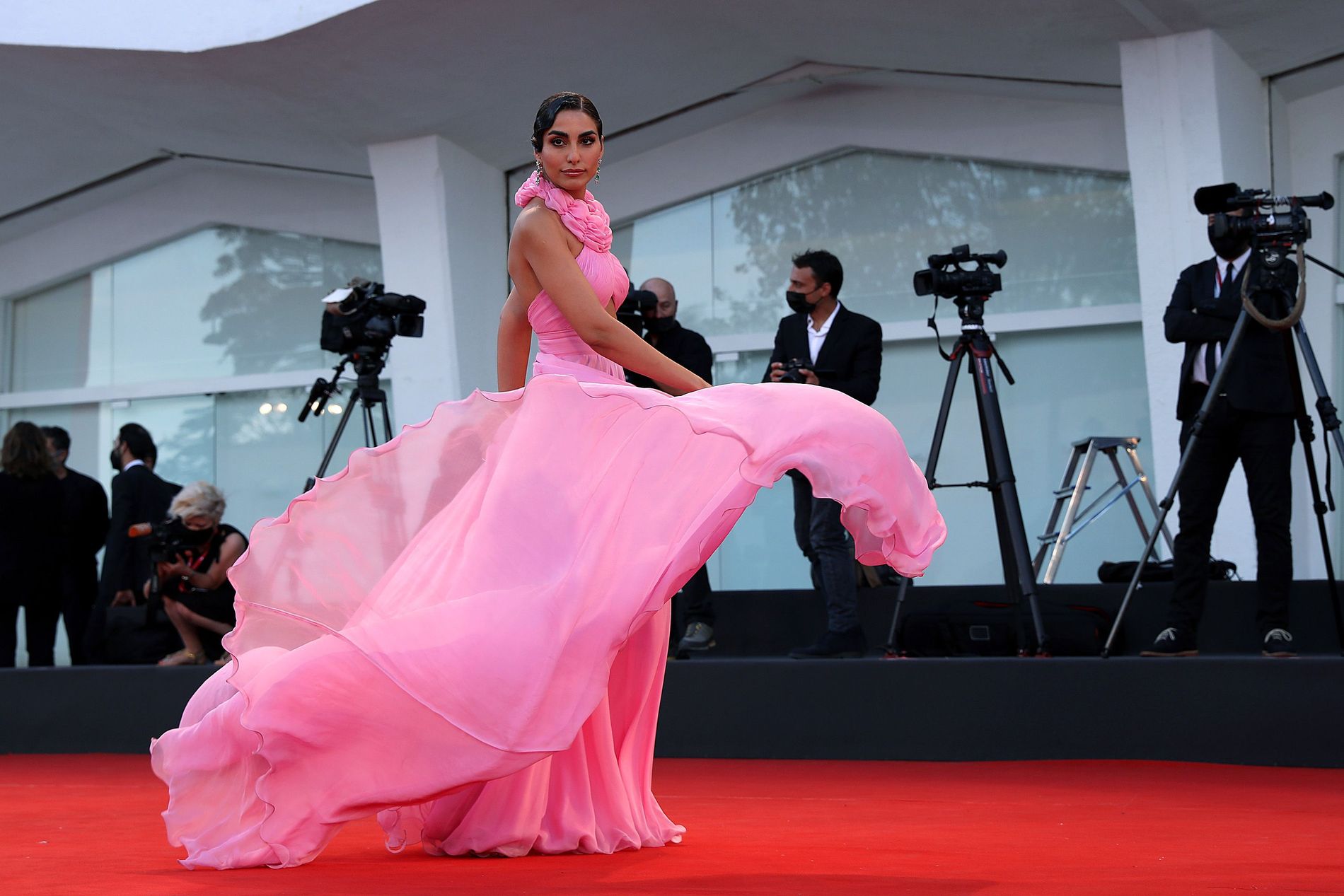 Venice film festival pink dress