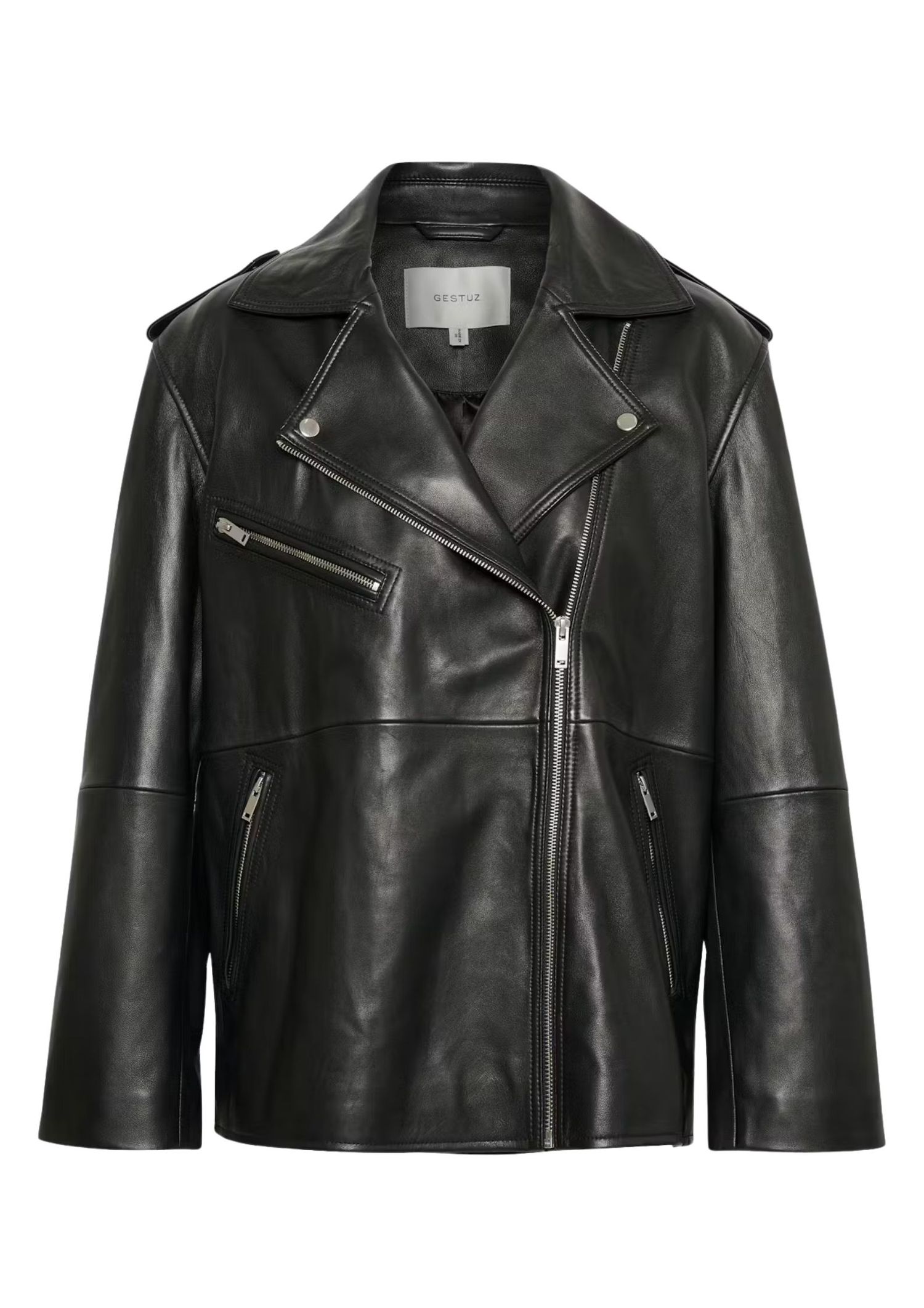 The best leather jacket by Gestuz on a white background