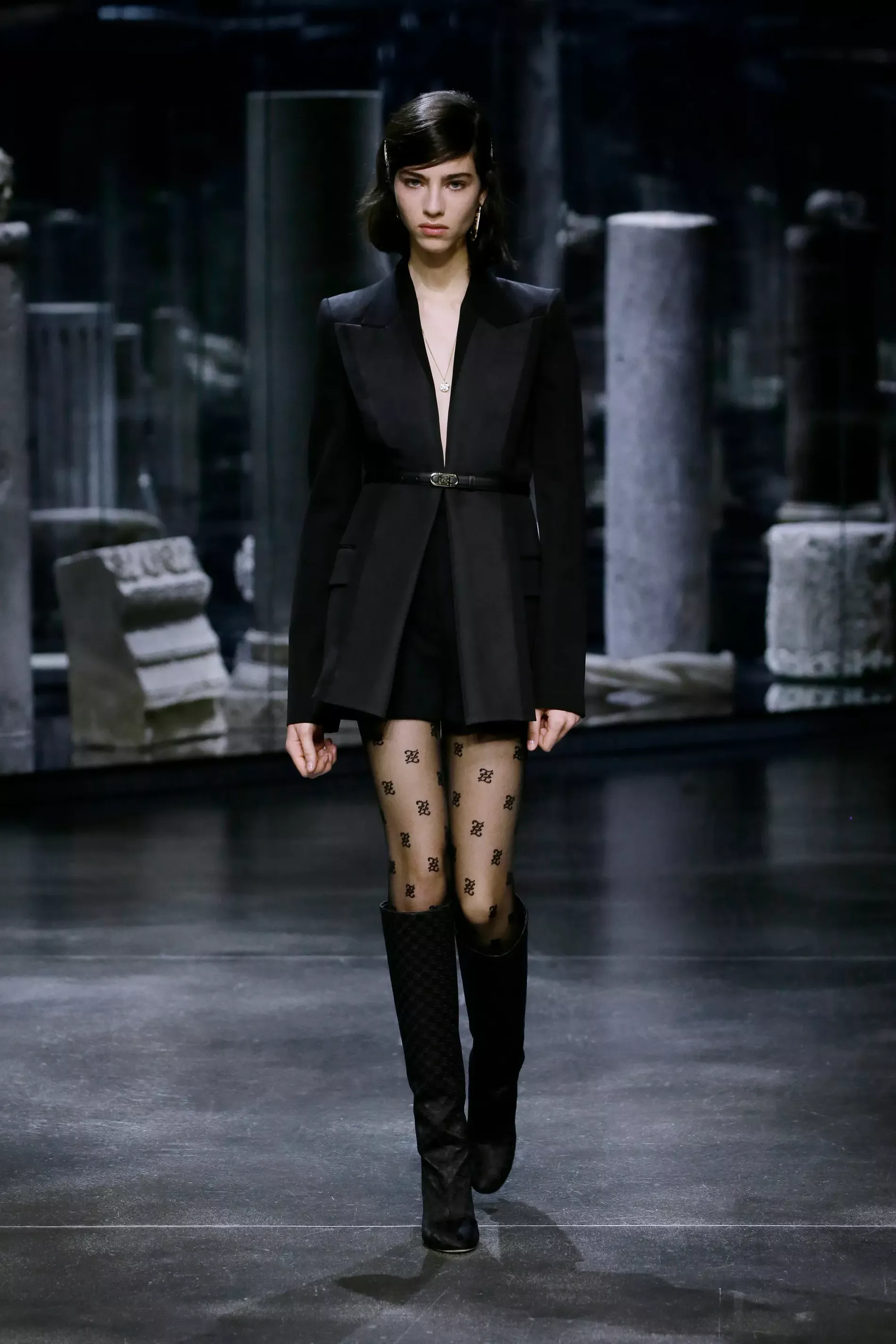 Monogrammed Fendi tights at autumn/winter 2021