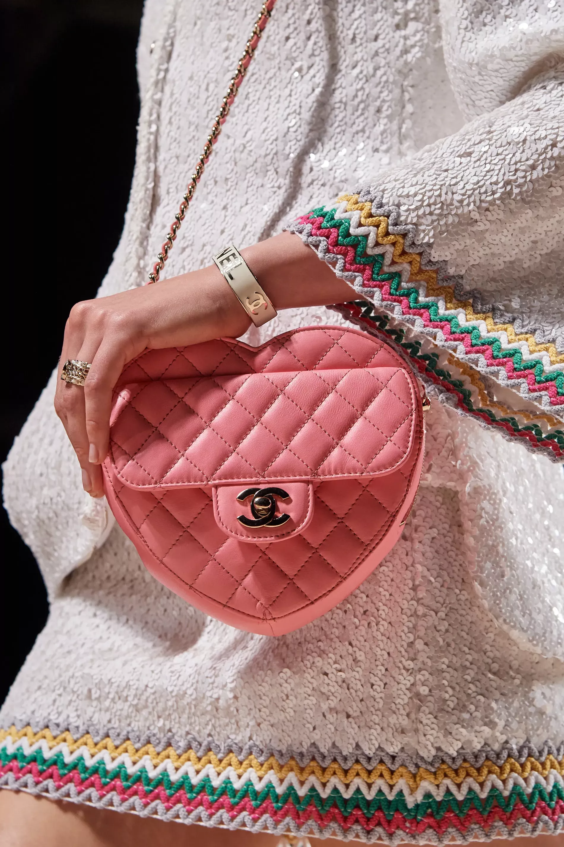 Chanel pink quilted heart shaped bag