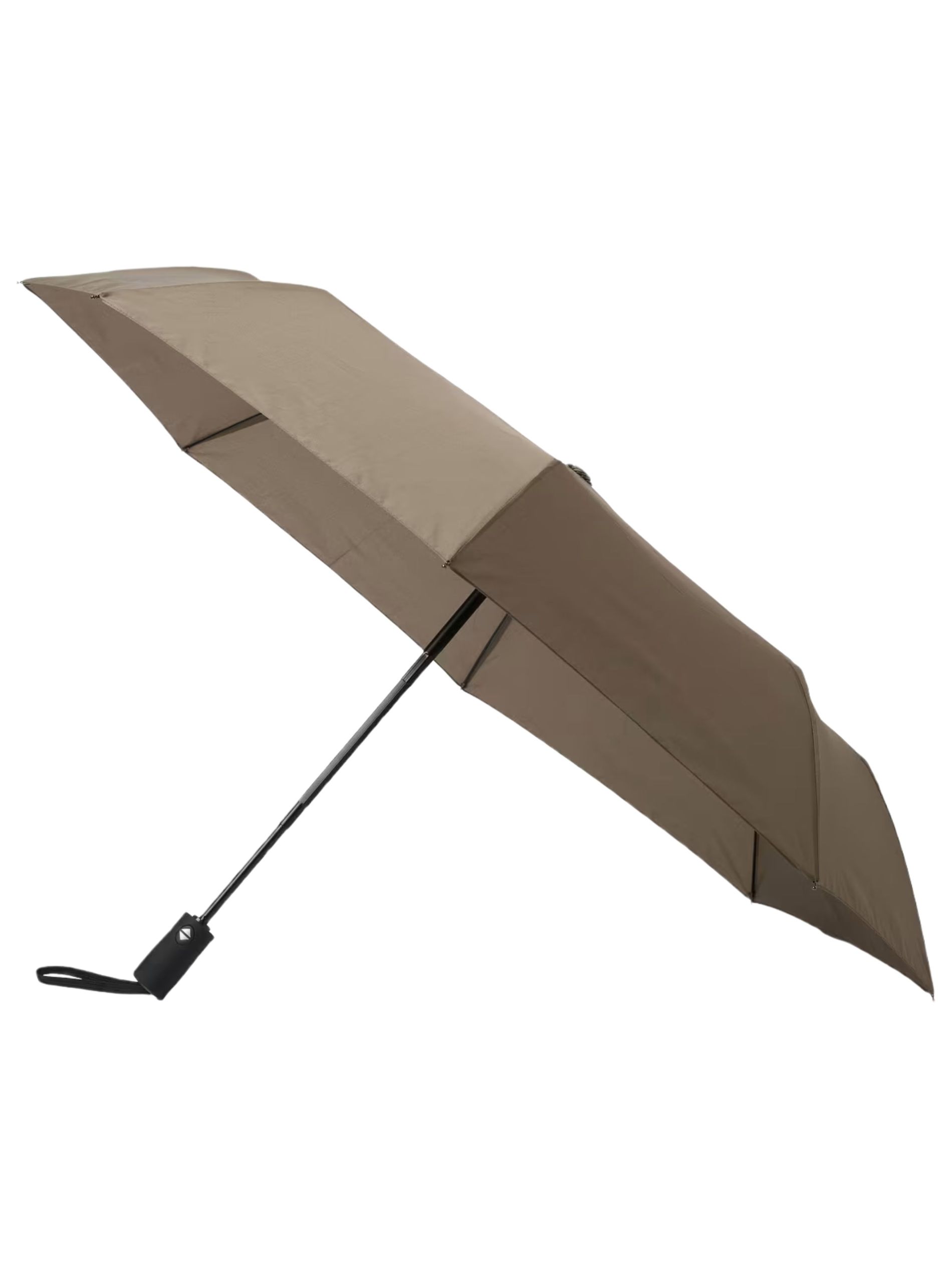 Tan umbrella against a white background