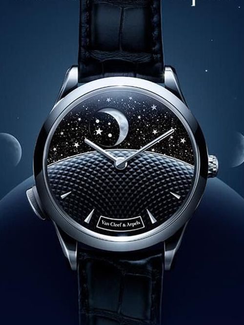 Van Cleef and Arpels lune watch against a moonscape background
