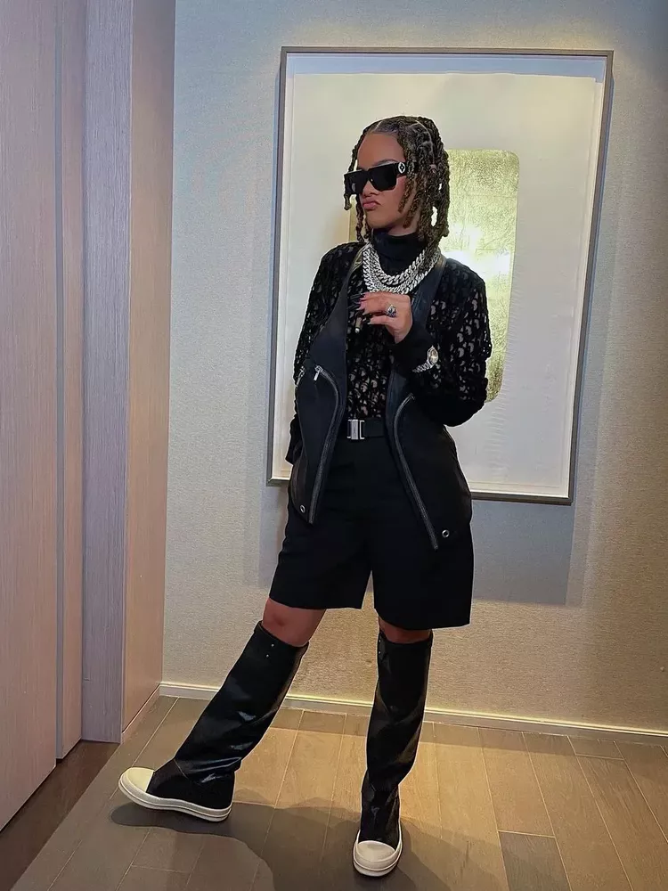 Rihanna recreating an outfit worn by the rapper Gunna at New York Fashion Week in September.