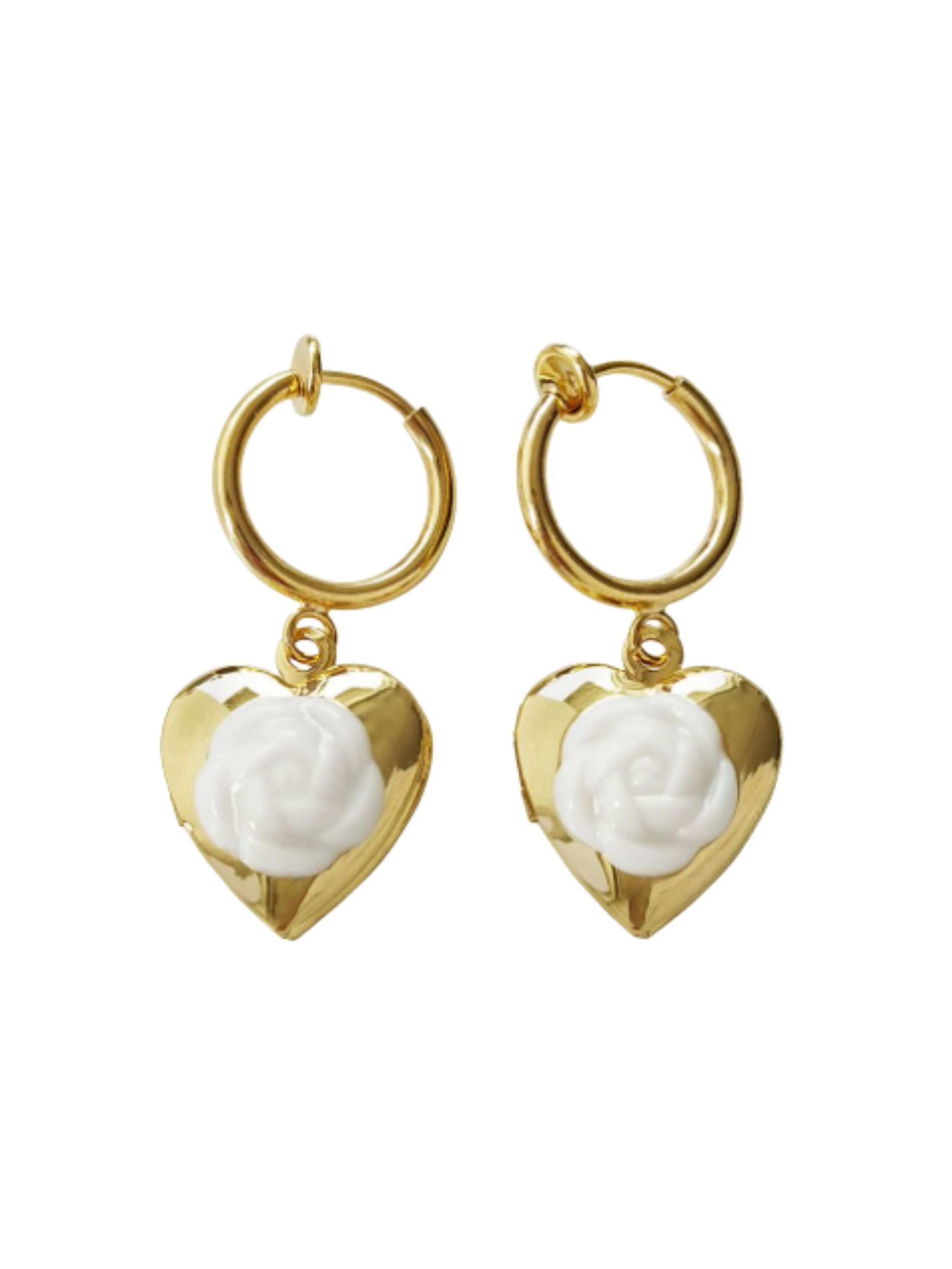 Locket clip on earrings from Poporcelain against a white background