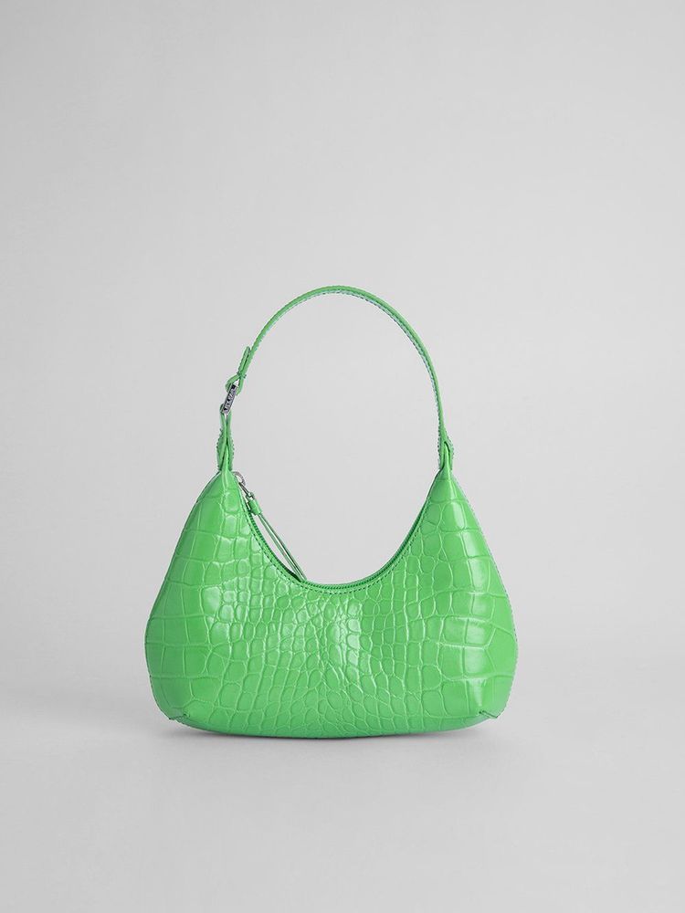 By Far green croco embossed leather handbag