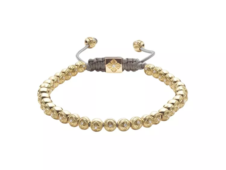 The 4mm Shamballa Non-Braided Bracelet in 18K yellow gold with diamond accents, on a white background