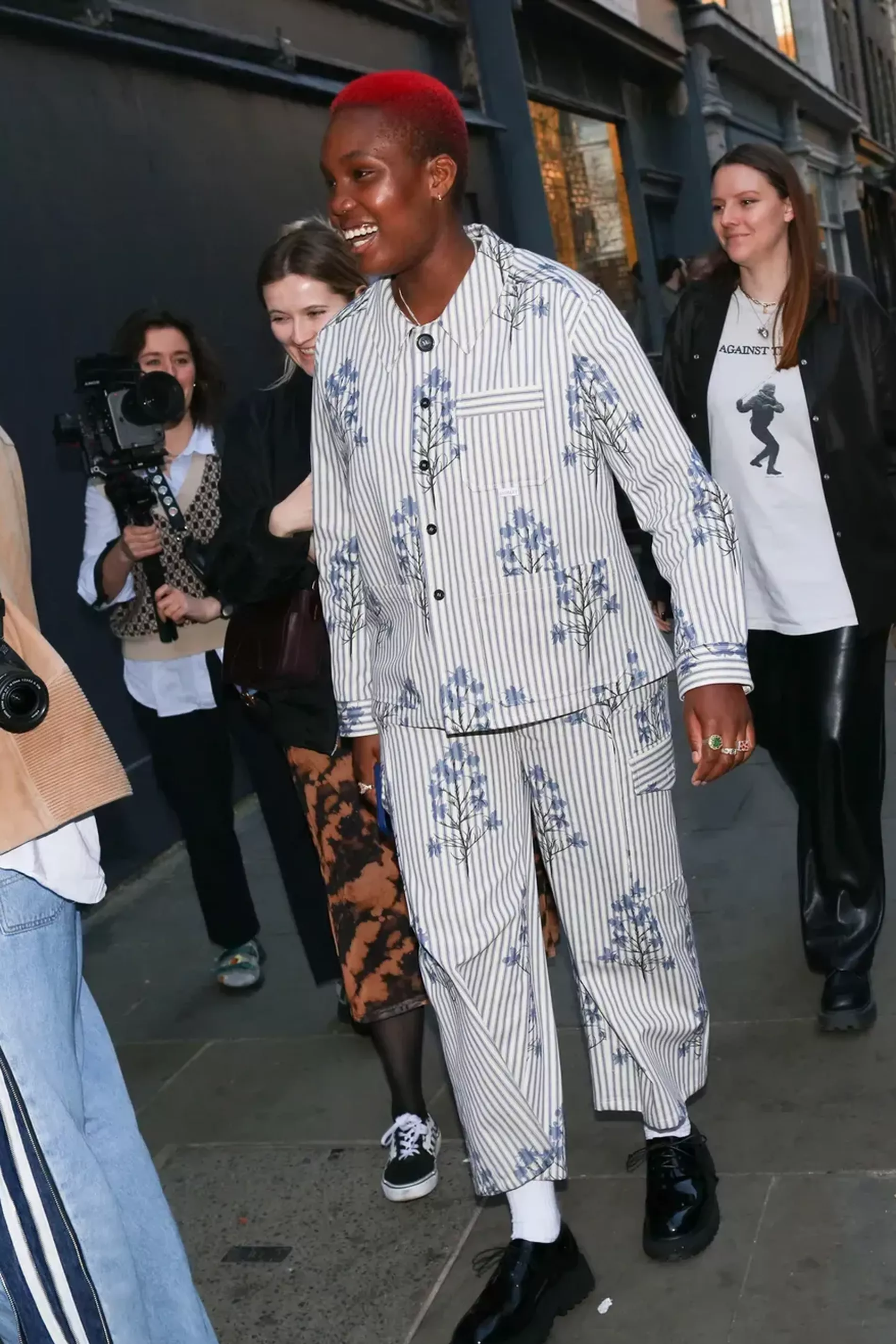 London fashion week guest wears striped set 