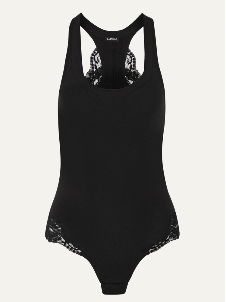 La Perla Souple lace-trimmed stretch cotton-blend jersey bodysuit