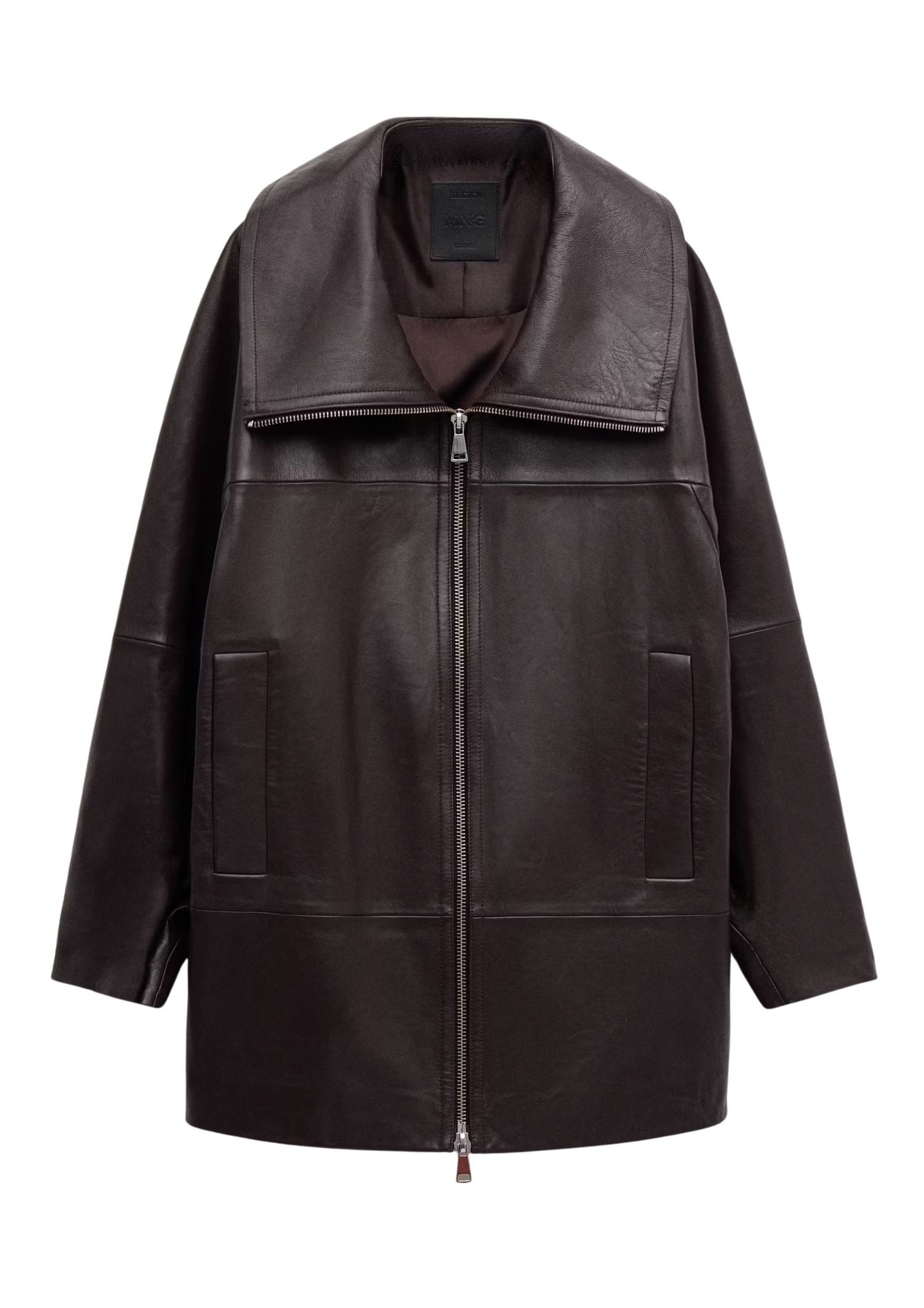 The best oversized leather jacket by Mango on a white background 