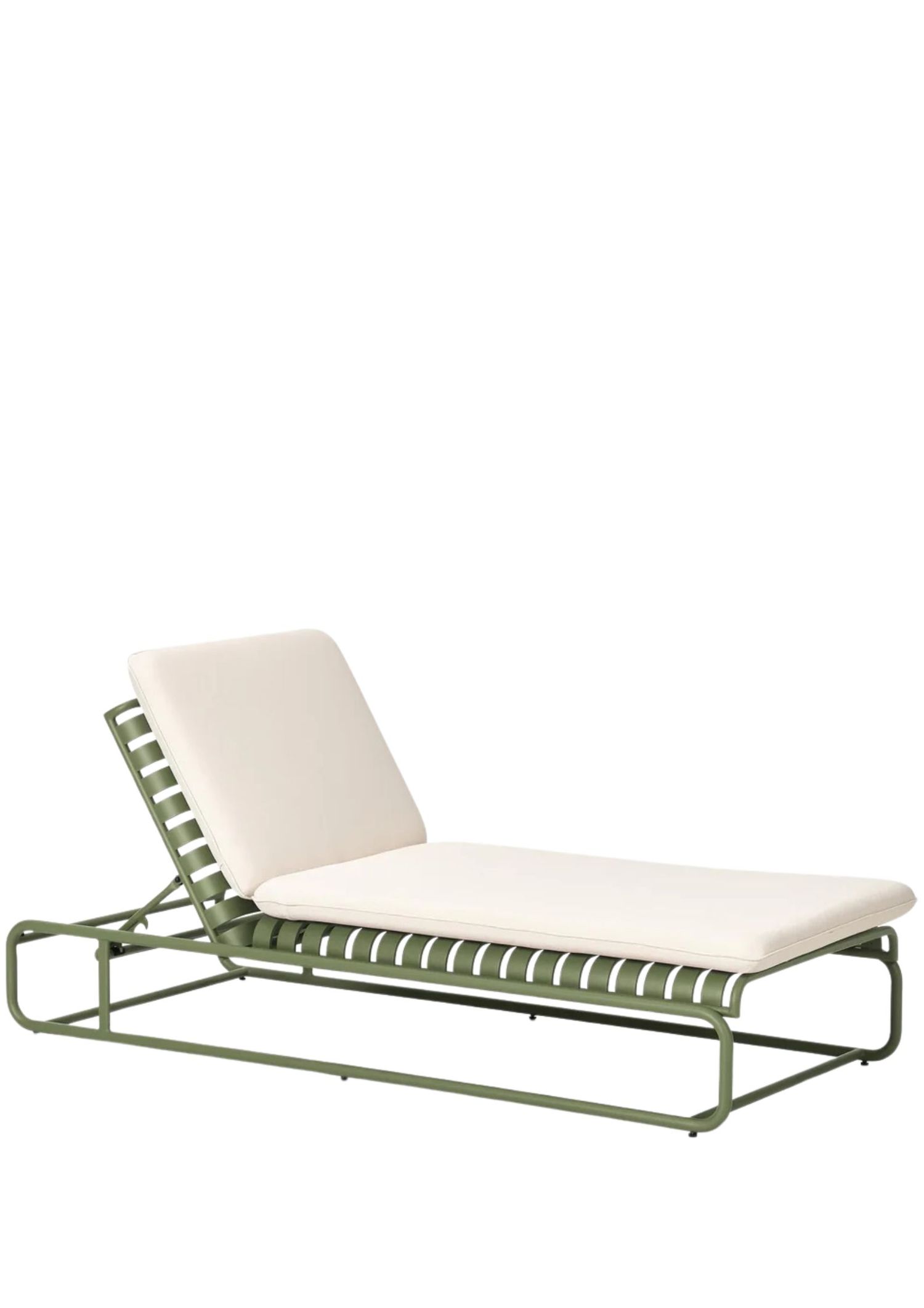 A green and white adjustable sun lounger