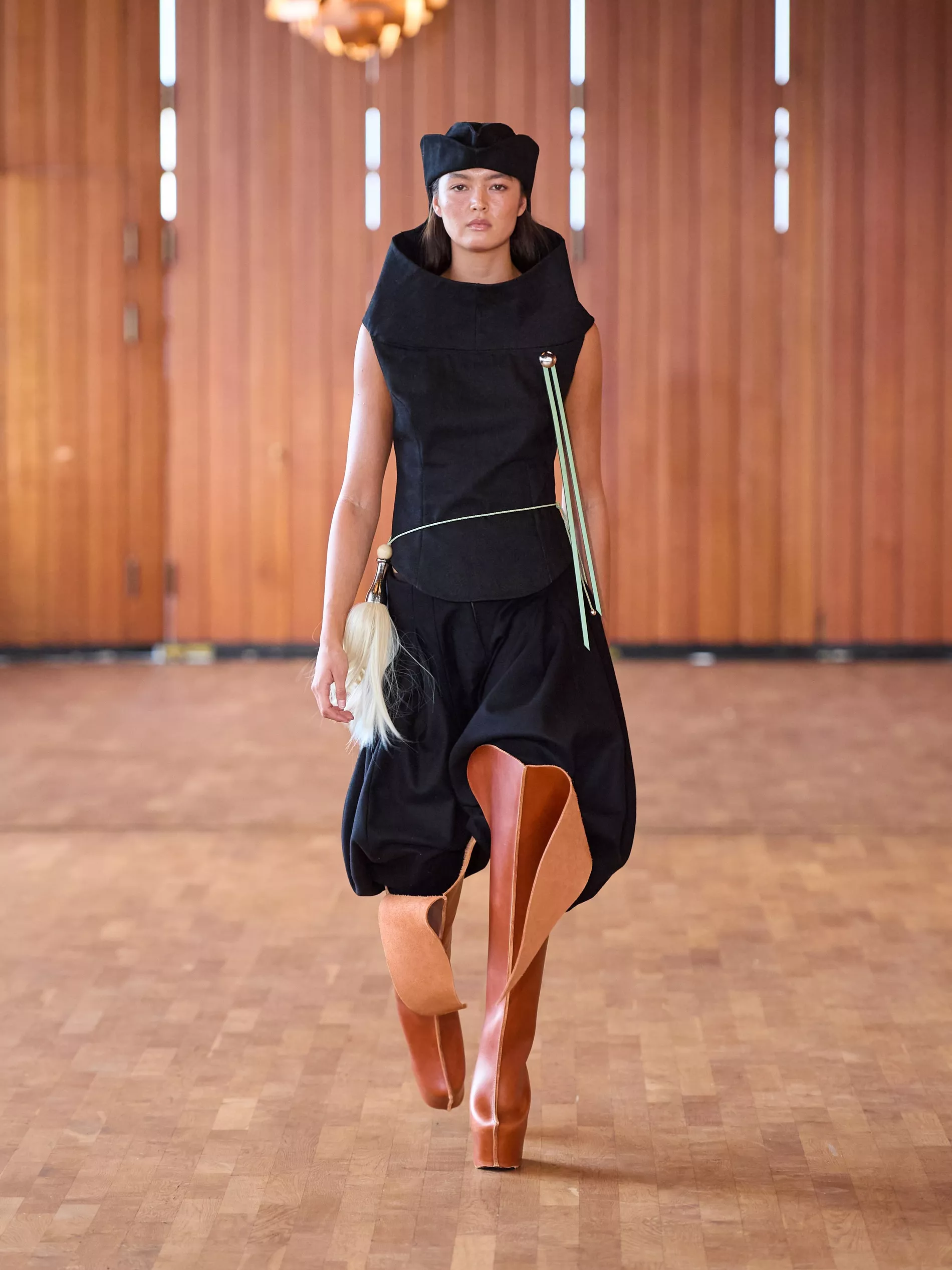 Model walking the Swedish School of Textiles show