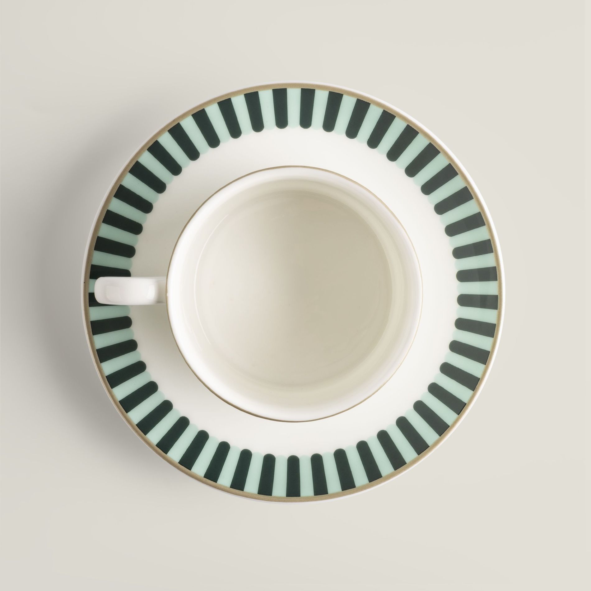 Range Rover British Summertime Collection Country Garden Tea Set cup and saucer, striped in heritage green and sky blue.