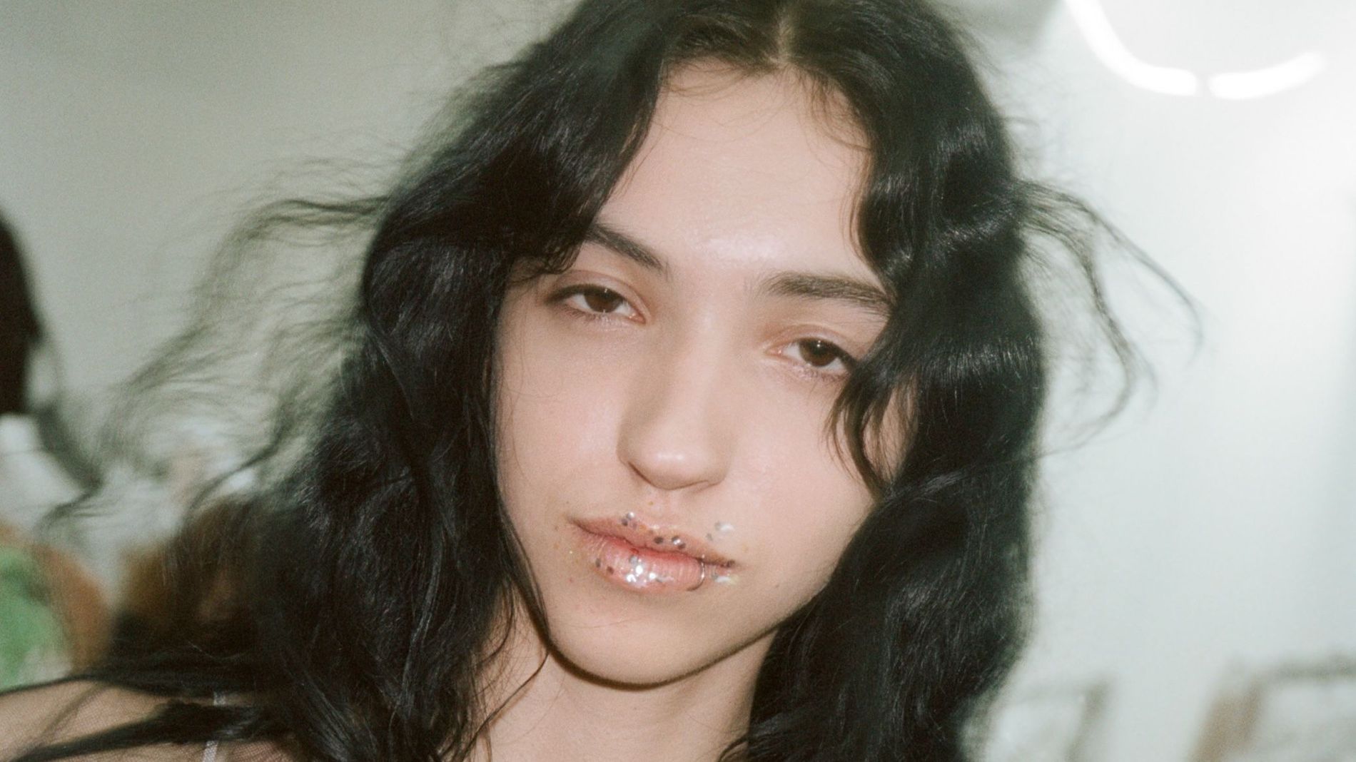 Model pictured backstage at the Cecilie Bahnsen SS27 show