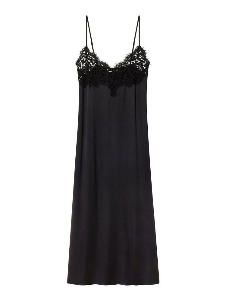 The best black slip dress with lace trim - Co - On a white background