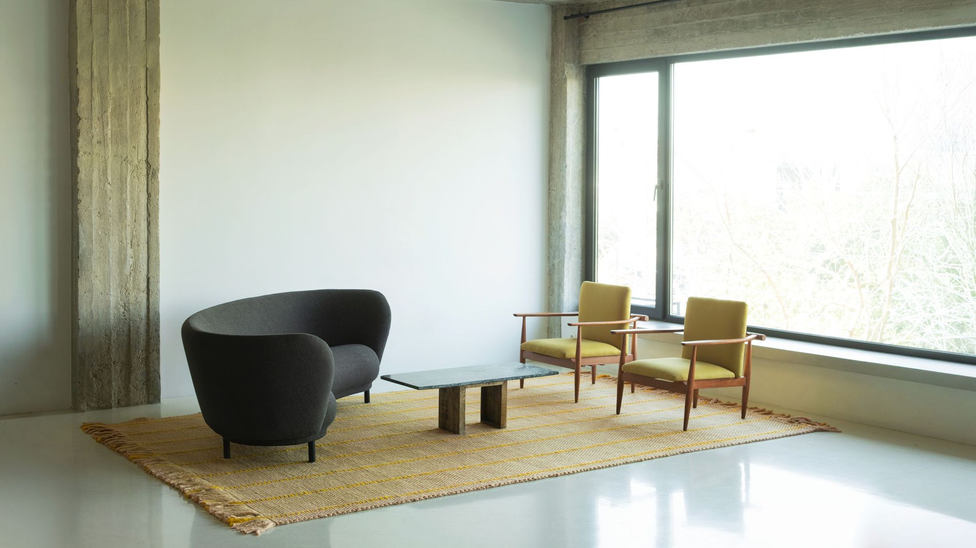 Layered x Massproductions rug collaboration, the Cord Collection, styled in a room