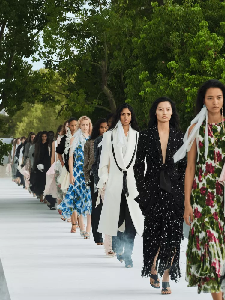 Models walk the finale of the Dior SS27 fashion show in Paris