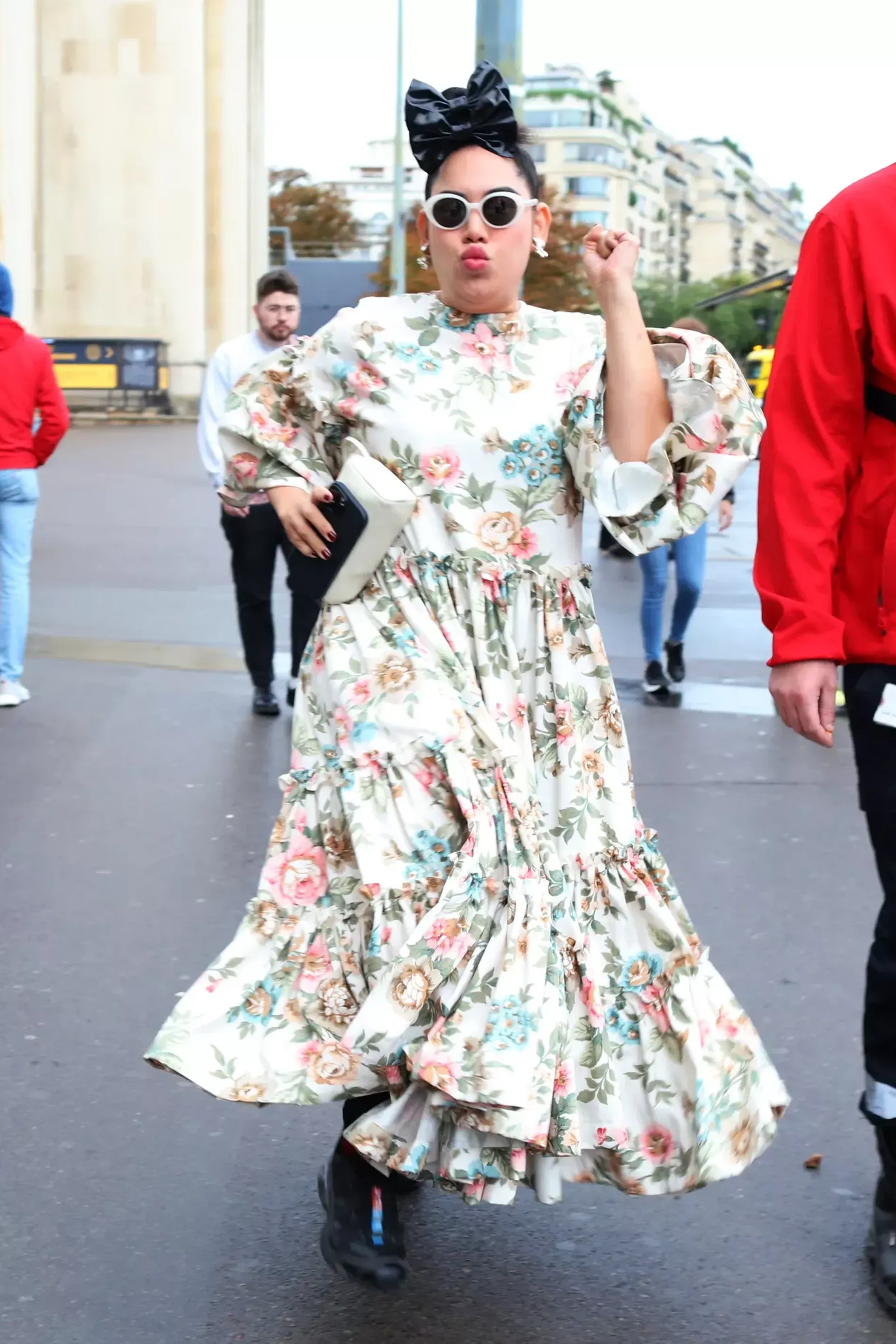 Paris fashion week guest wears etheral floral dress 