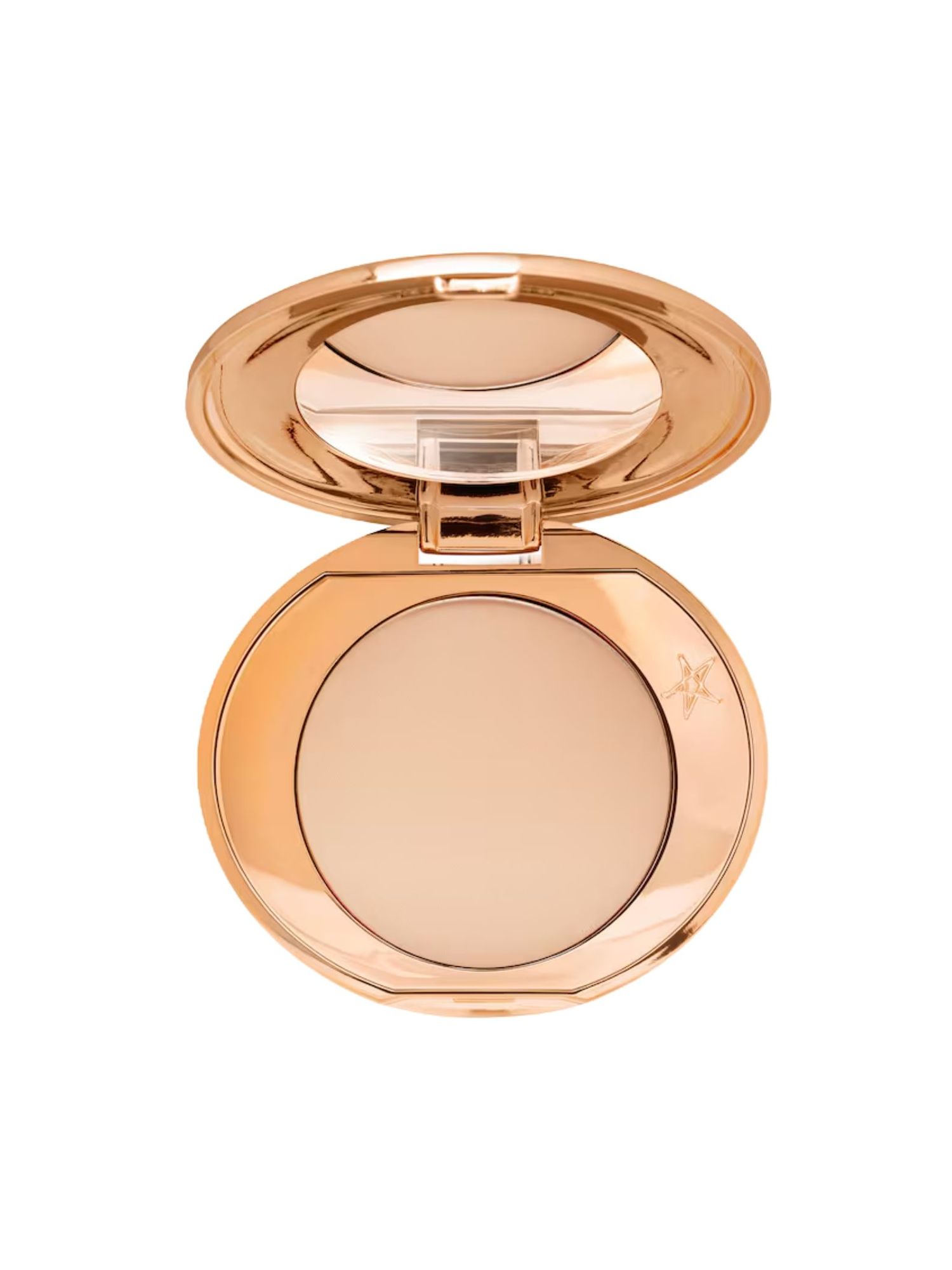 A finishing powder in a round gold compact