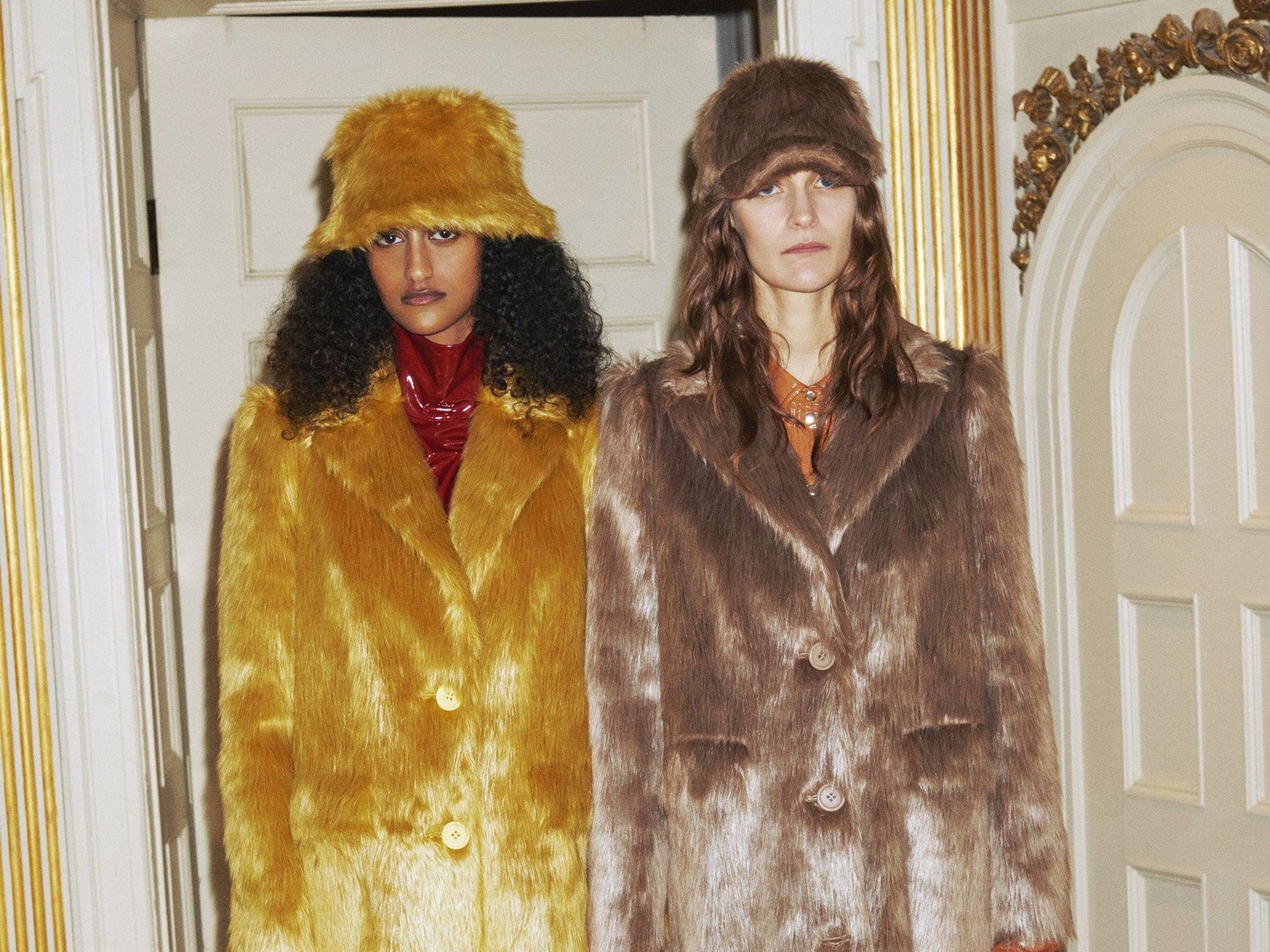 Stand Studio Furry Hat Coats fur faux fur matching models twinning