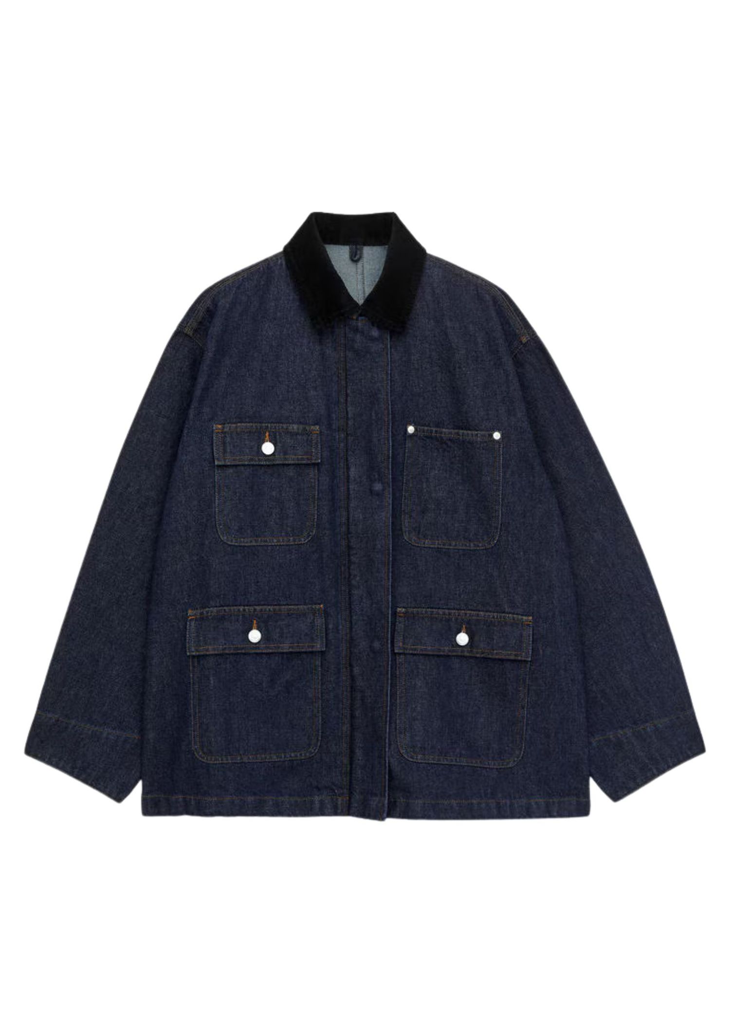 The best oversized denim jacket by Arket on a white backgorund