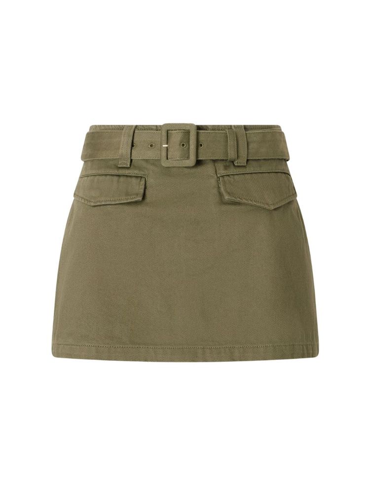 The best belted cargo denim mini skirt - Self-Portrai - On a white background