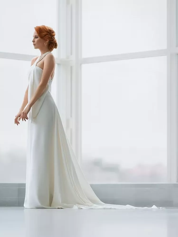 Long silk wedding dress