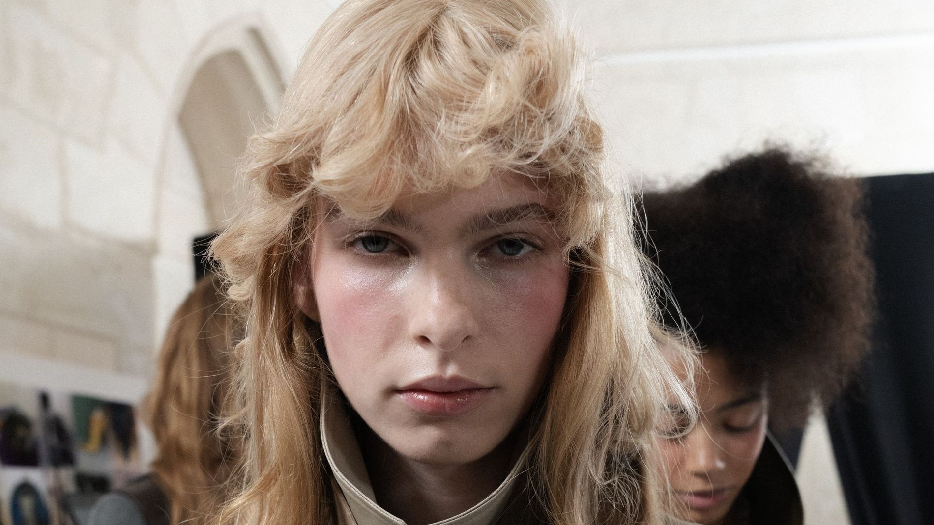 Model pictured backstage at Acne Studios SS27 show