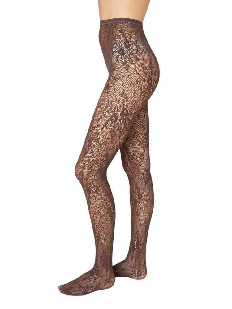 The best brown lace tights by Swedish Stockings on a white background